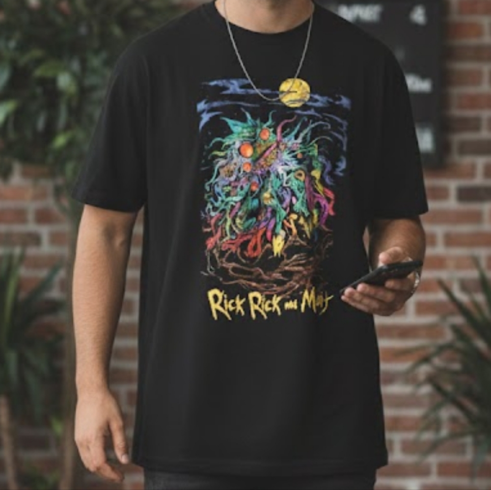 Rick & Morty Men's Cotton Black Graphic T-Shirt SZ Large